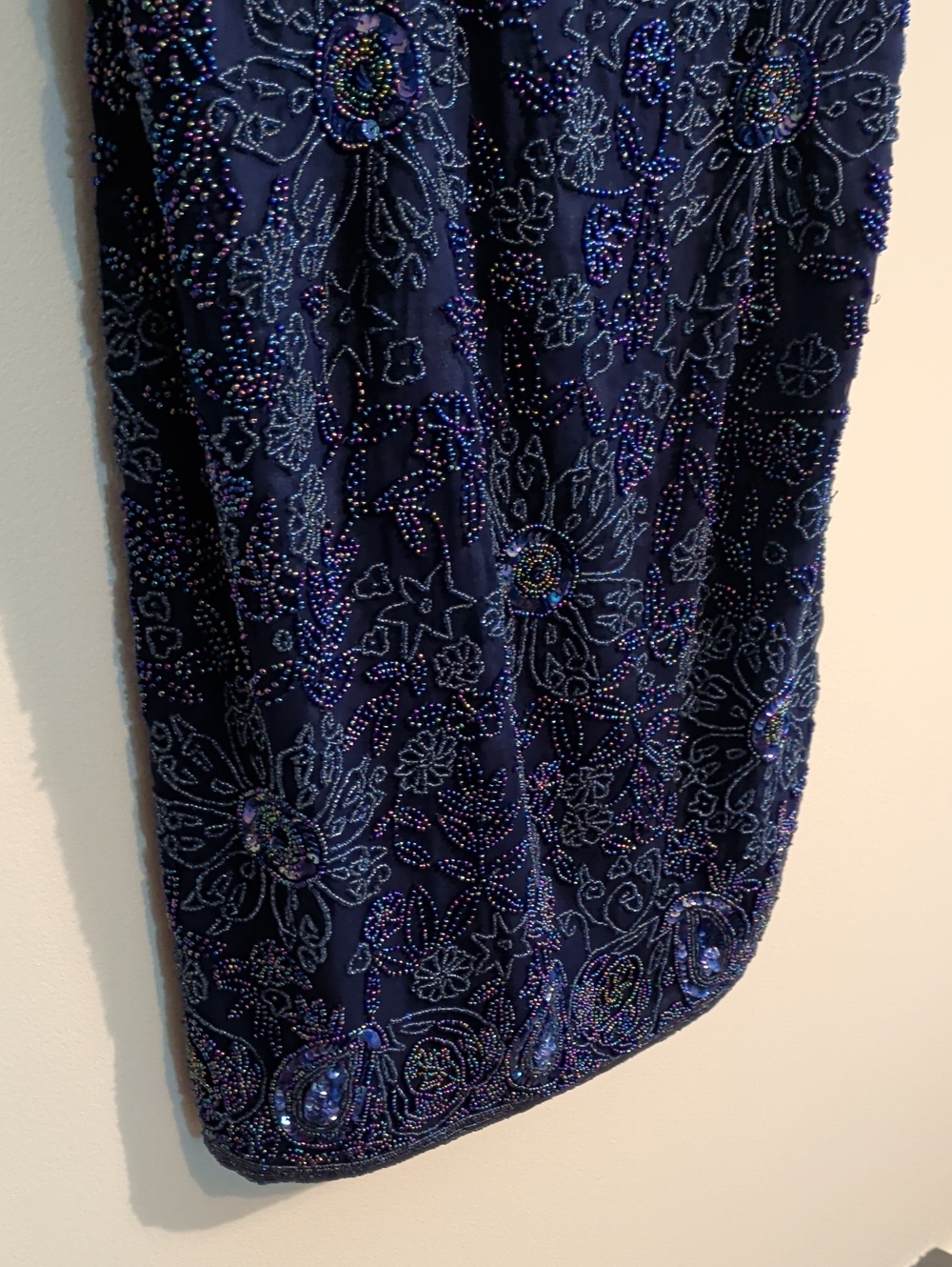 VINTAGE silk beaded navy cocktail dress - size 8 - Picture 7 of 16